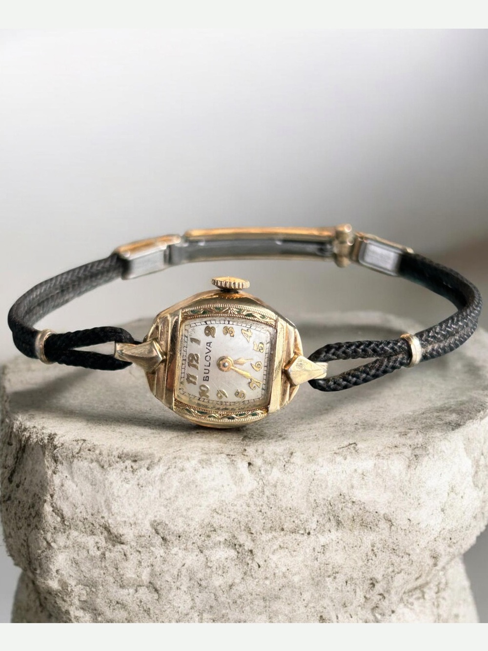 Bulova Vintage 1953 Mechanical 10k Gold Filled Bracelet Watch - Black Strap